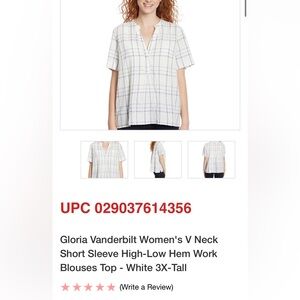 Gloria Vanderbilt Plus Size V-Neck Plaid Top 3X